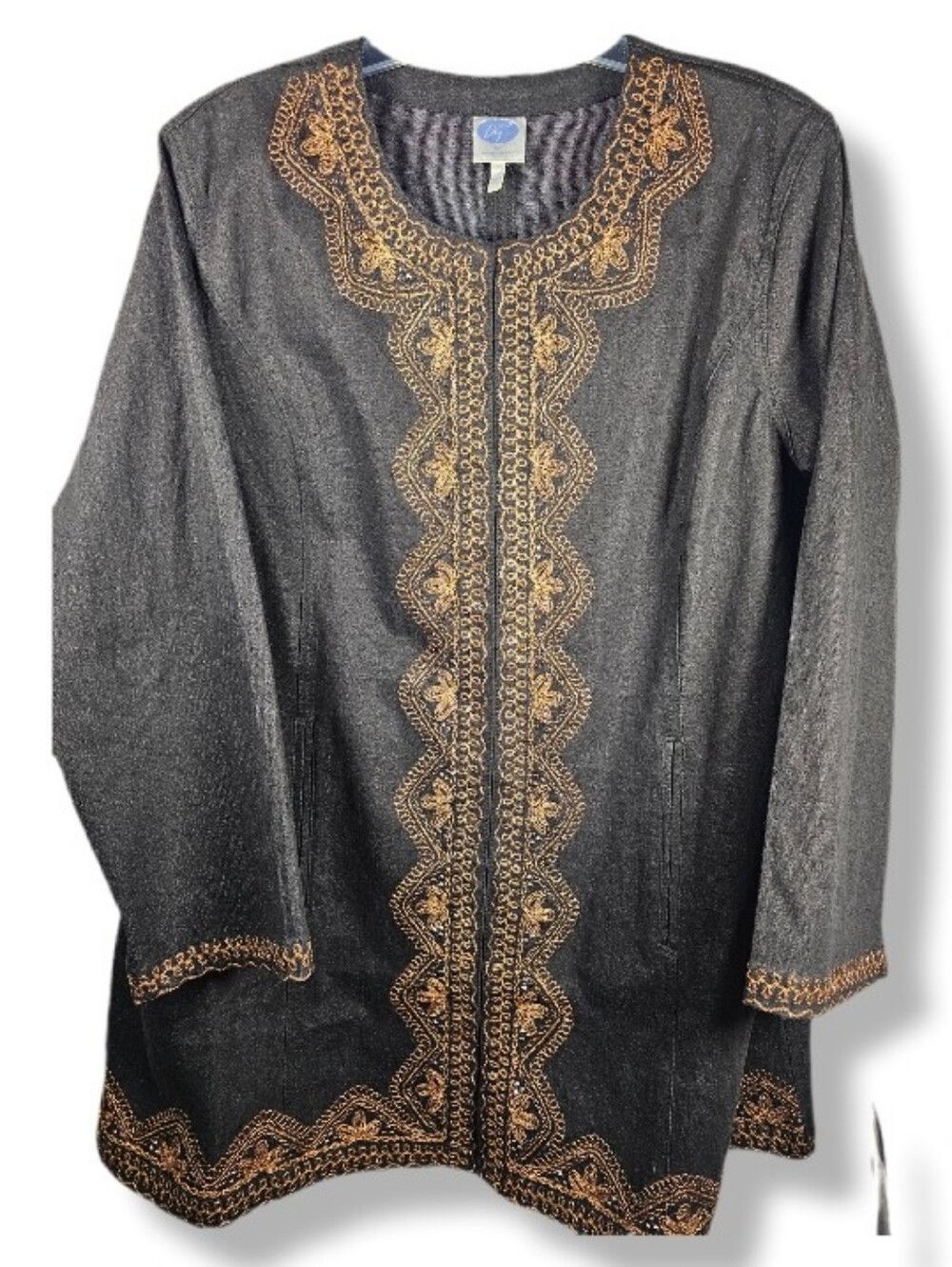 DG2 Diane Gilman NWT 3X Dark Wash Denim Statement Longline Shacket Embroidered